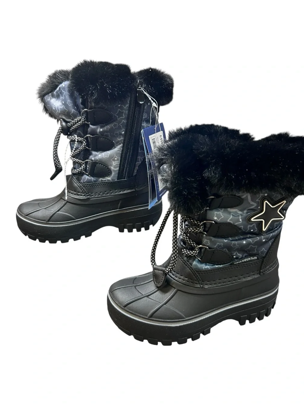 Nova Mountain Light Up Winter Snow Kids Boots Size 10 NWT Grey Star Faux Fur